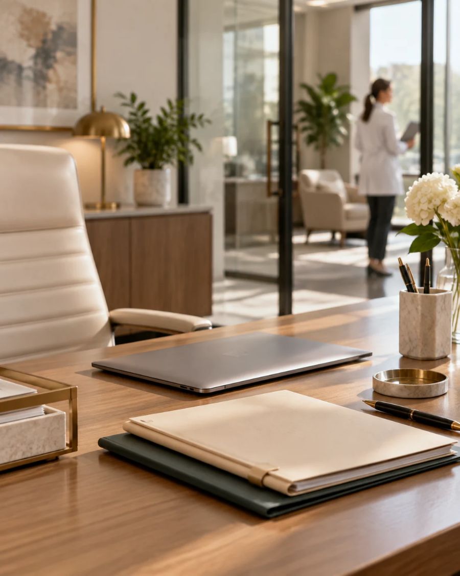 Refined clinic operations desk in a modern practice