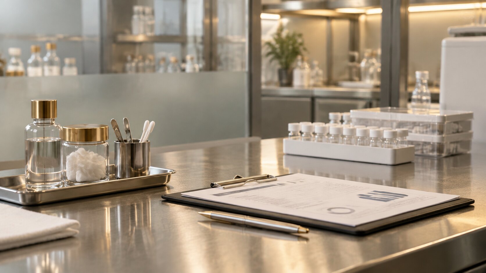 Laboratory documentation station with quality review paperwork